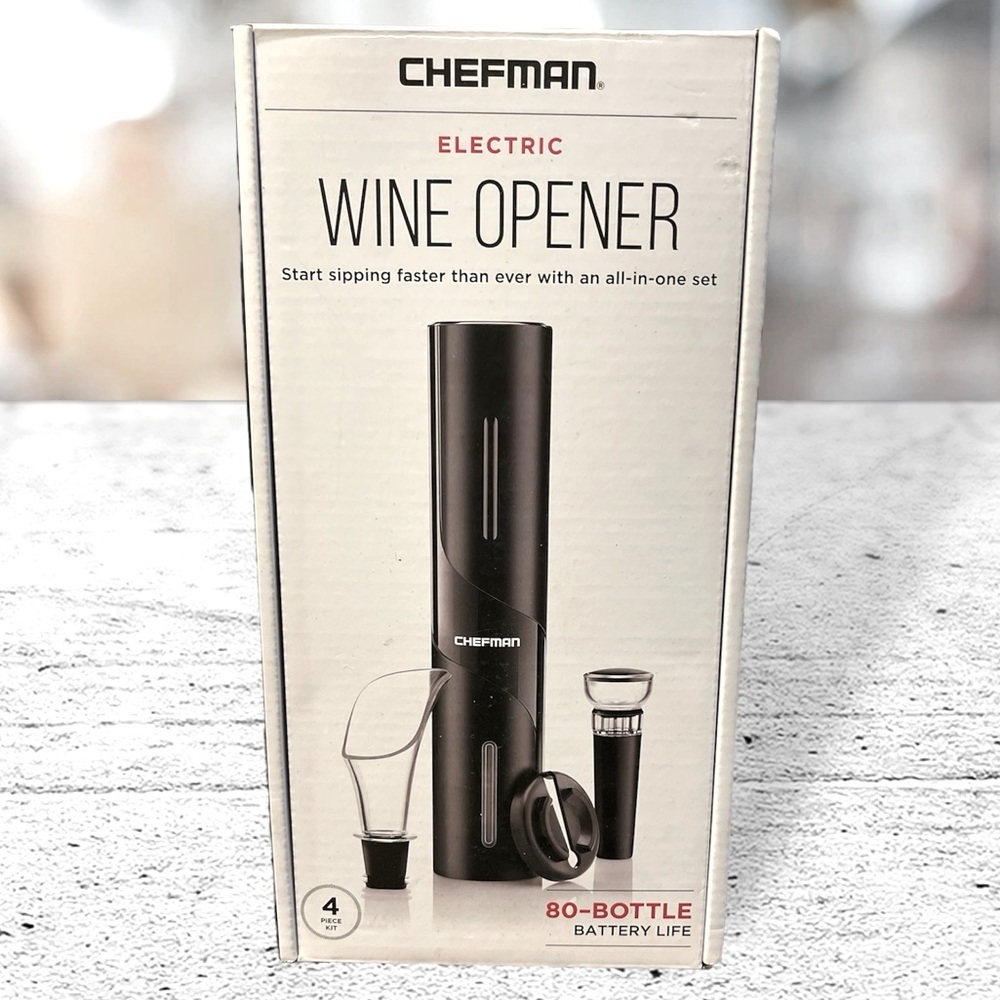 Chefman Electric Wine Opener Opens Bottles At Push Of Button Battery Operated